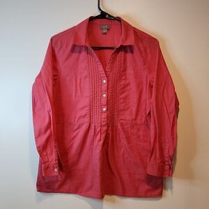 J Jill Top Womens Small Pink Button Up Shirt Collared Pleated Long Sleeve Tunic